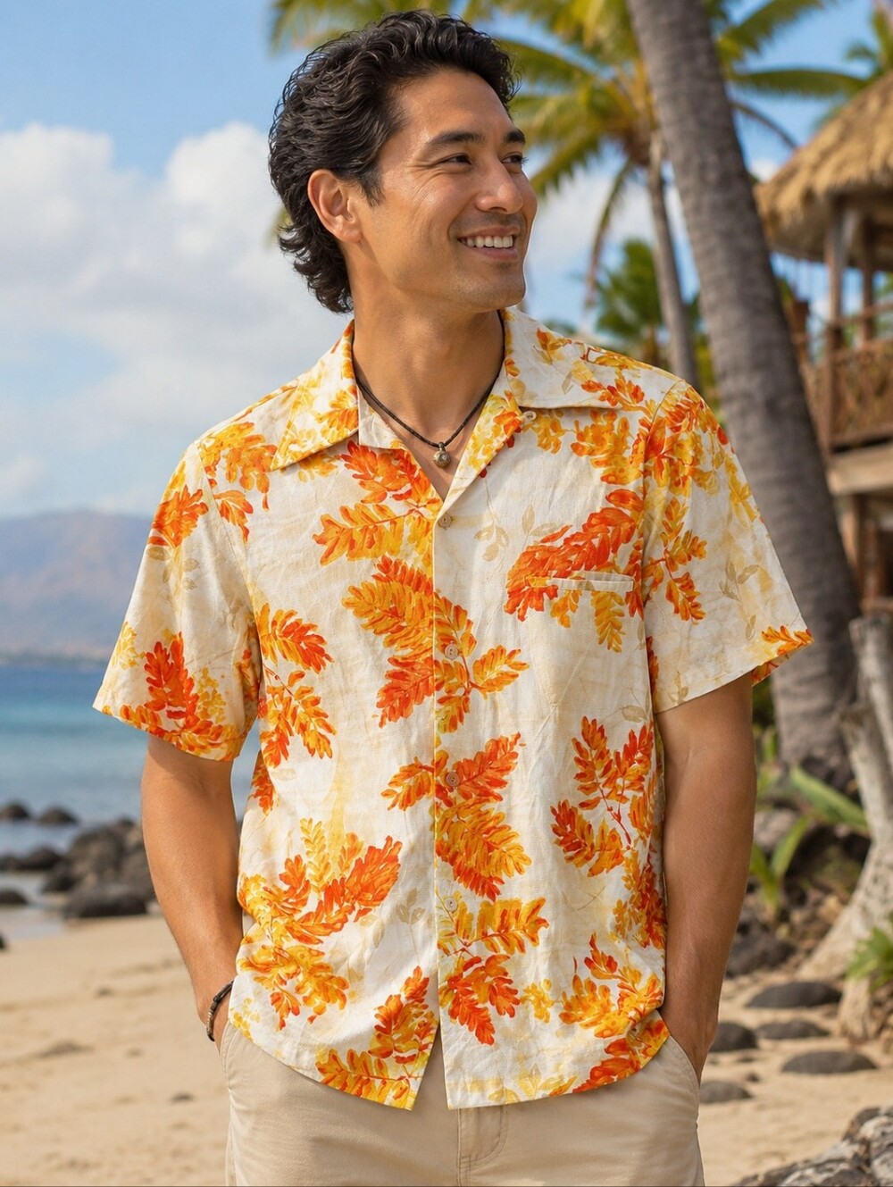 Sears Hawaiian Fashions Aloha Shirt Mens S Orange Cream Floral Vintage Rare